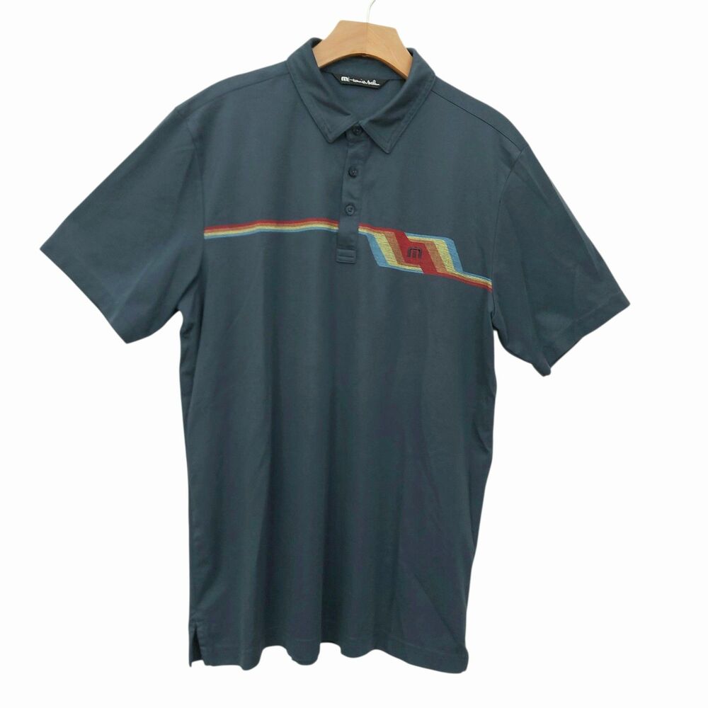 Travis Mathew Mens Large Blue Polo Shirt Cotton Performance Retro Golf Tennis